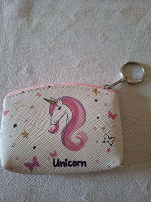Πορτοφολάκι κλειδιών Unicorn για κορίτσια, άσπρο και ροζ, 10x8 εκ.
