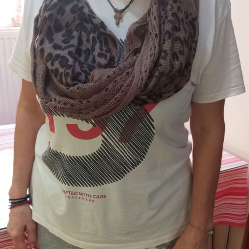 Handmade circular scarf leopard and openwork knit new