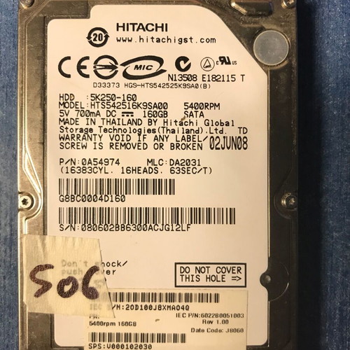 Hitachi HDD 160GB 2.5" HTS542516K9SA00 used