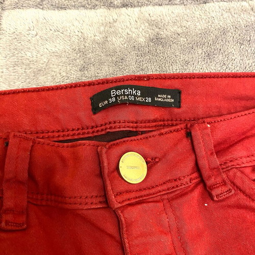 Bershka denim jeans with hand-sewn beads, like new, size 38, red
