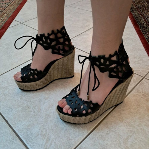Leather platform shoes size 39 like new, black
