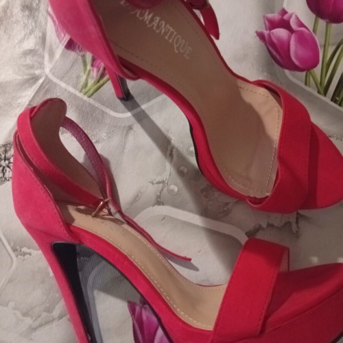 High Heeled Velvet Red Sandals size 37, new