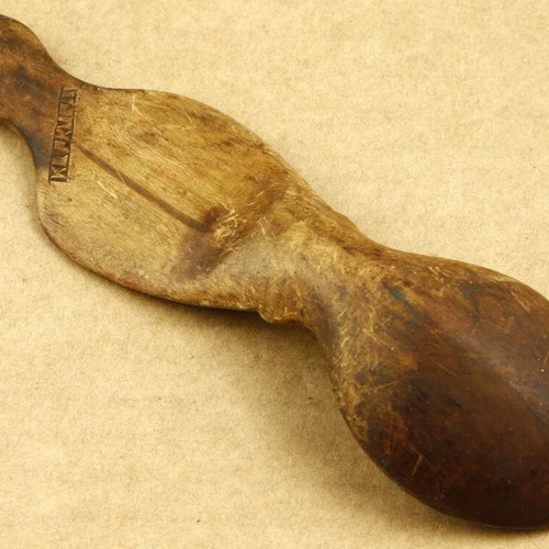 Handmade wooden carved spoon with Saint George used