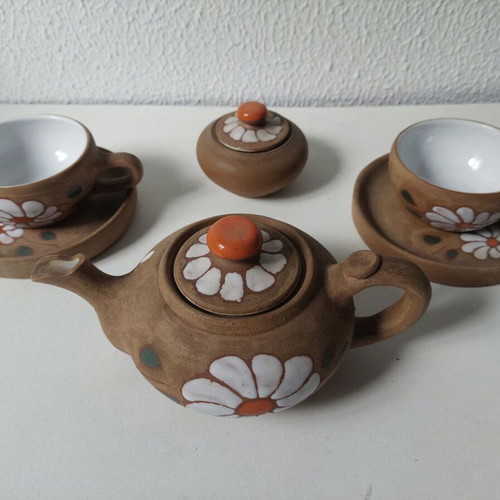 Vintage clay tea set used, 1970s