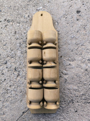 Vintage wooden egg holders used, 8-position wooden base