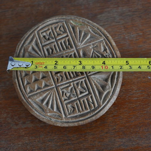 Traditional wooden prosphoro stamp used, diameter 12 cm