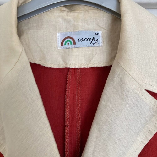 Linen dress in brick red with beige like new, size L