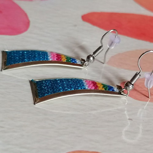 Handmade earrings new alpaca metal with colorful woven wool
