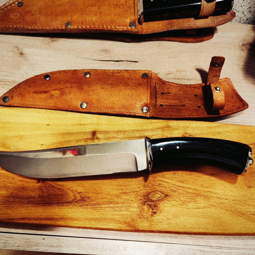 Collector's massive hunting knife new with buffalo horn handle