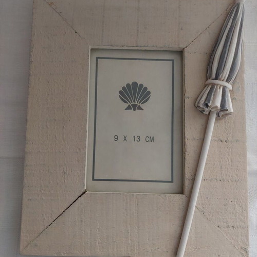 Large wooden frame with handmade umbrella decor like new
