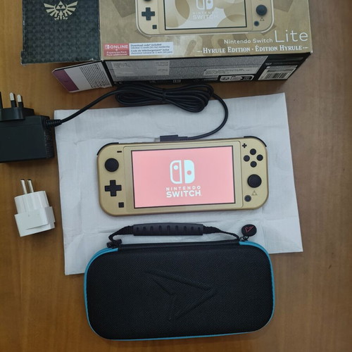 Nintendo Switch Lite Hyrule Edition with protective case