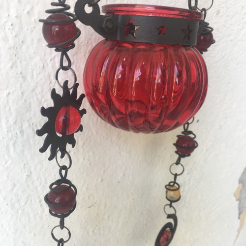 Hanging glass lanterns with chain, total length 90 cm