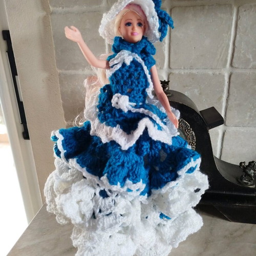 Doll with handmade dress and hat new