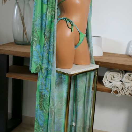 Beachwear bikini with kimono new, tropical green pattern