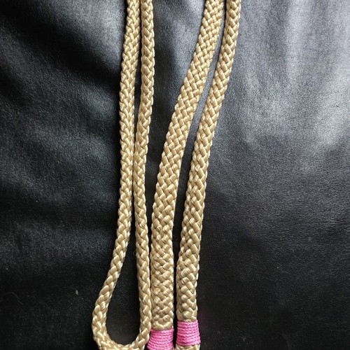 Short reins for pony or Shetlander, beige with light pink and metal snaps