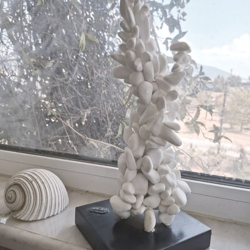 Stone art decoration by Iosif, white stones, 33 cm