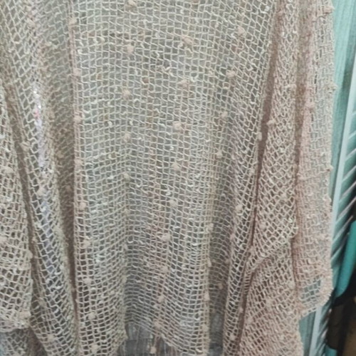 Rima Beachwear beige net kaftan with fringes, 160cm