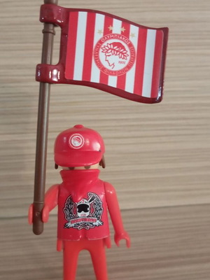 Playmobil Olympiacos Fan Figure like new with team flag