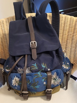 Desigual Floral Embroidery Backpack like new, blue
