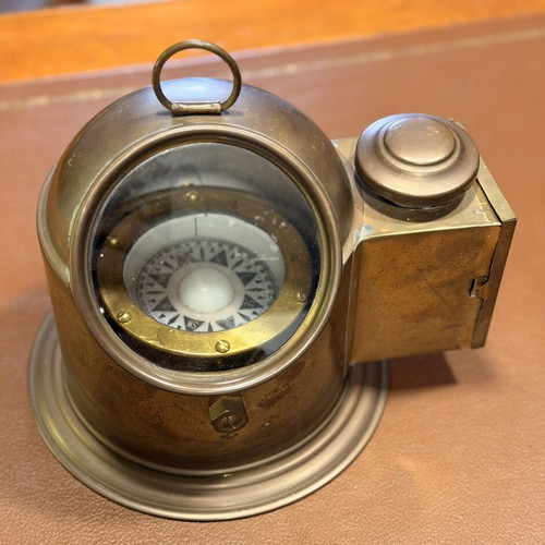 Nautical items like new: bell, gyroscopic compass, illuminated compass