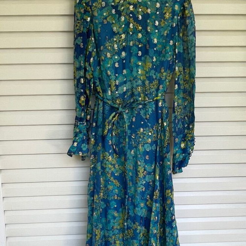 Vintage dress used, chiffon with belt, 1970s