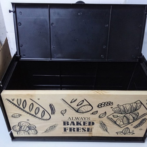 Breadbox with Wooden Cutting Board Always Baked Fresh, new