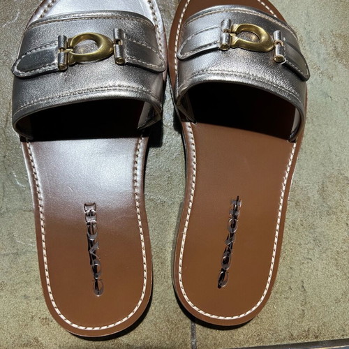 Coach Ina Metallic Leather Sandals new, size 37, platinum champagne