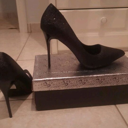 Black high heels with rhinestones and thin heel, new, size 40