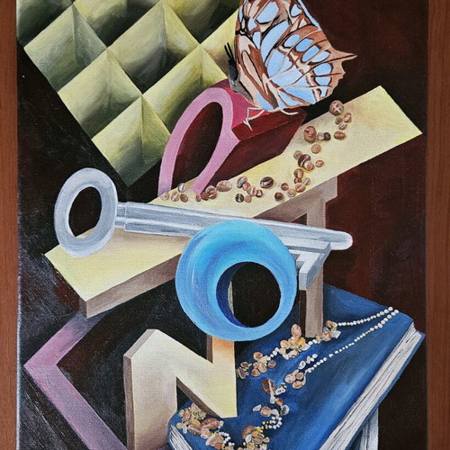 Abstract painting butterfly shapes jewelry acrylic on canvas new