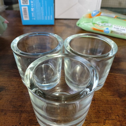 Set of three glass votive candle holders new
