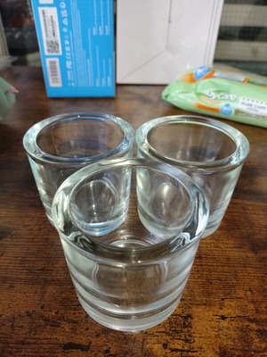 Set of three glass votive candle holders new