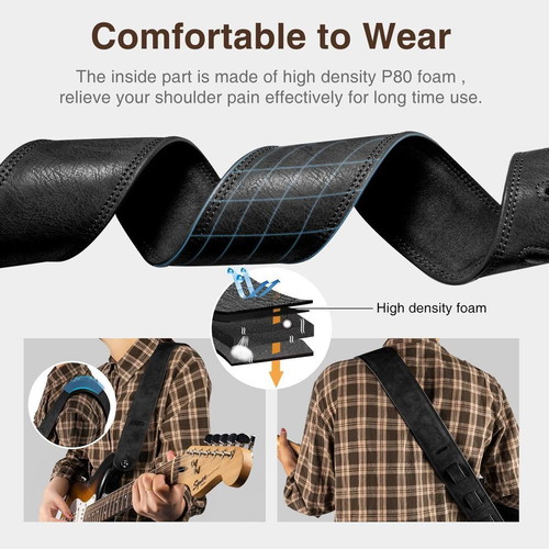 Leather Guitar Strap LEKATO adjustable length 41" to 51" new