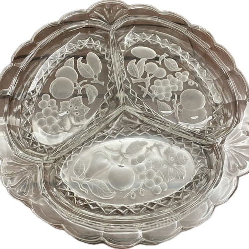 Glass serving platter vintage with three sections like new
