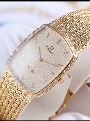 Omega De Ville Quartz Vintage ρολόι με μπρασελέ Chevrons Αυθεντικό 1980s