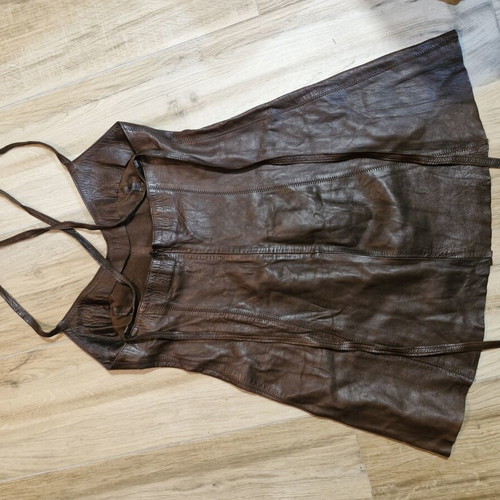Leather dress used with small marks, size L, brown