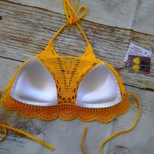 Handmade knitted swimsuit new, size M/L, yellow