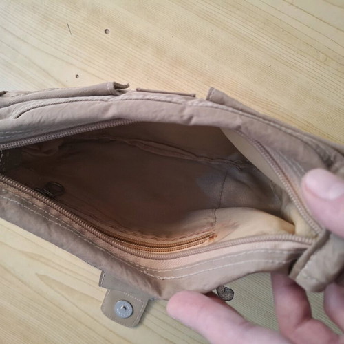 Women's shoulder bag used, beige with metal details