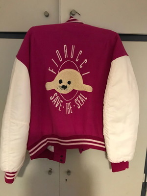 Fiorucci Save the Seals Bomber Jacket like new, pink and white, L