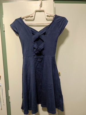 Blue mini dress like new, open neckline and back, size S