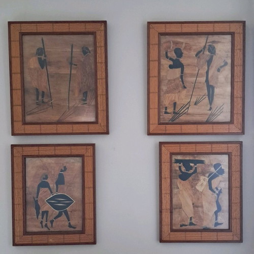 Handmade paintings from Kenya, set of 4, African art, like new