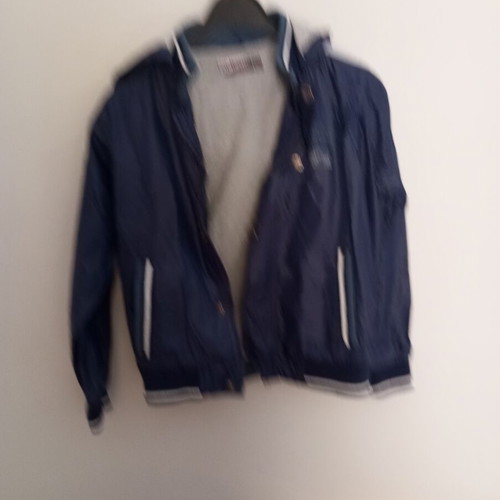 Boys' jacket, dark blue waterproof with grey lining, size 140 cm