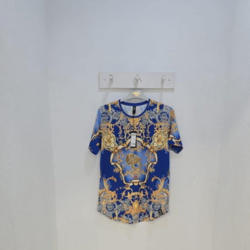 Men's Baroque Print Shirt 3XL Blue and Gold