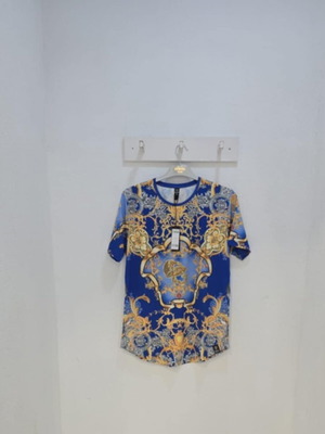 Men's Baroque Print Shirt 3XL Blue and Gold