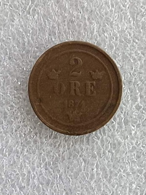 Κέρμα Sweden 2 Öre 1874 μεταχειρισμένο, χάλκινο