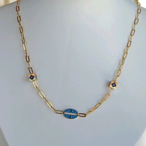 Steel necklace new blue and gold