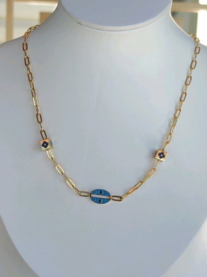 Steel necklace new blue and gold