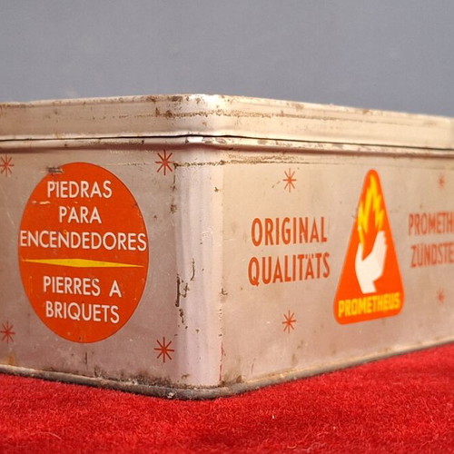 Prometheus metal box used, vintage lighter flints packaging
