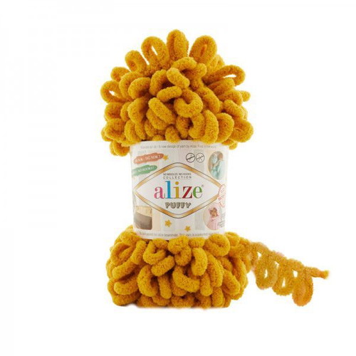 Handmade pet blanket with Alize Puffy yarn, mustard color, made to order