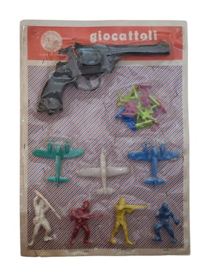 Vintage Bioparkon card with plastic Greek toy soldiers 1980s panigyriotiko game