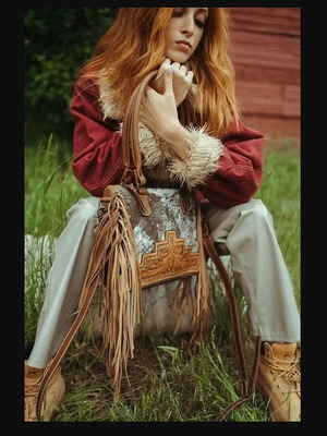 Vintage δερμάτινη τσάντα tote με κρόσια και μονό λουράκι crossbody